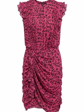 AllSaints Hot Pink and Black Leopard Midi Dress